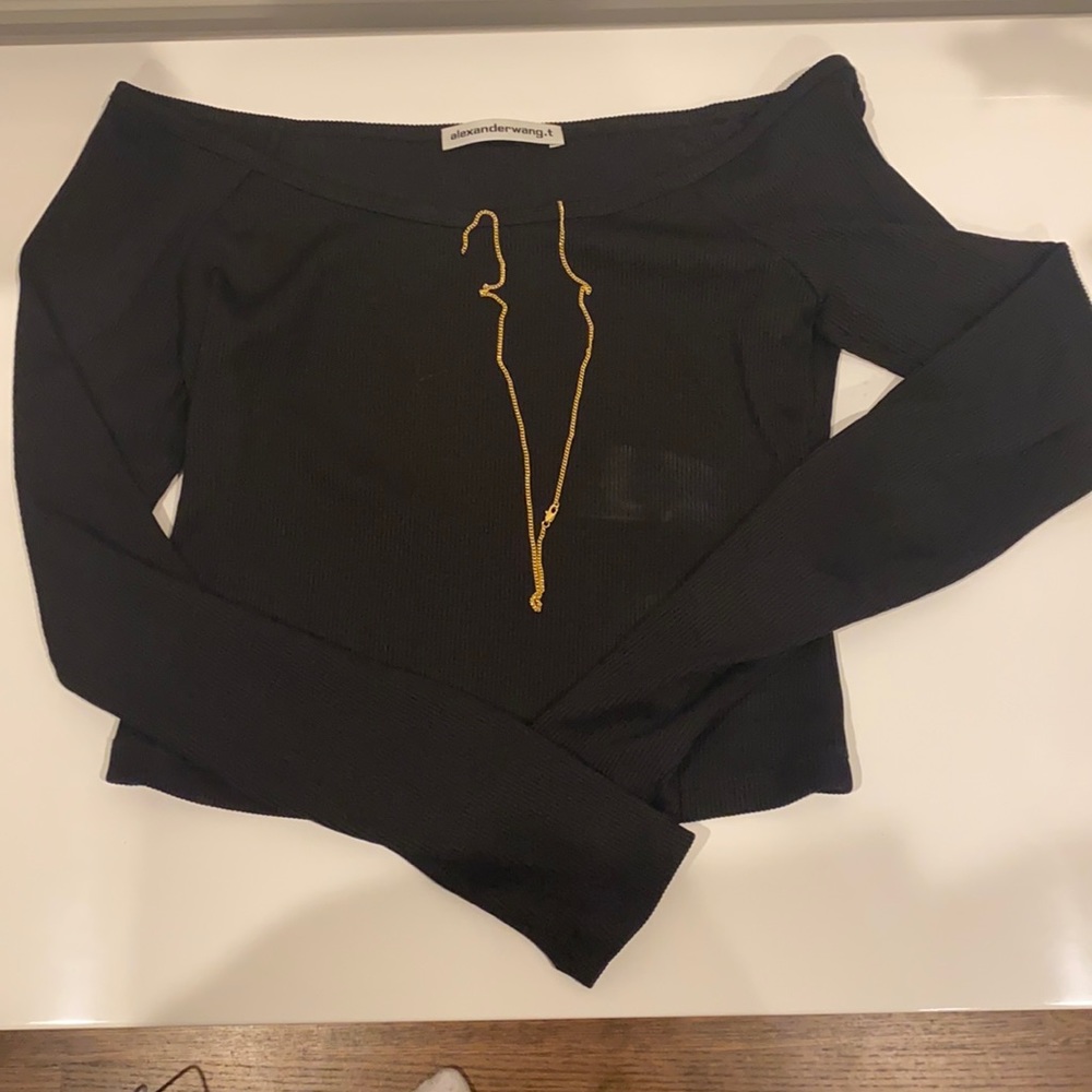 T by Alexander Wang black crop top with gold chain